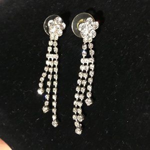 Jewelry - Crystal Flower Pierced Earrings with 2" Crystal Dangles